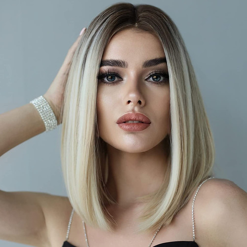 Perücke blond und braun - und, glatt
