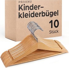 10 Kinder Kleiderbügel Holz mit Steg Natur Bügel Kleider Haken Garderobe Hanger