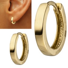 Creolen 585 Gold Ohrringe Gelbgold rund kantig 12 mm Damen Herren Klappcreolen