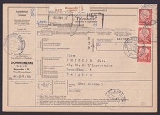 Bund Brief MEF 264 Heuss HOPPECKE BRILON n. Brüssel Belgien Paketkarte 30.11.61