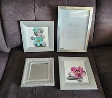 4 Bilderrahmen Silber/Chromfarben - Aluminium & Holz - 2 mit Blumen
