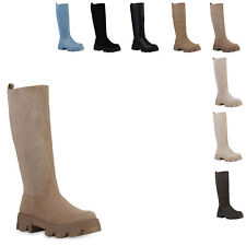 Damen Stiefel Plateaustiefel Blockabsatz Profil-Sohle Schuhe 837680 Trendy Neu