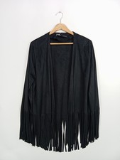 ZARA Fransen Jacke Damen Gr. 38/M Schwarz Casual Bohemian