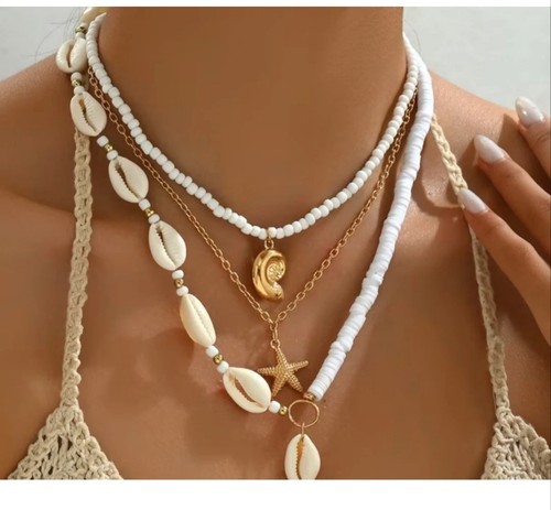 Boho muschelkette perlen - perlen, gold