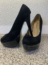 High Heels Pumps Stiletto Plateau Samt-Optik + Lack schwarz Gr. 38  13cm Absatz