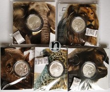 5x 1 Oz Silber BIG FIVE II Serie Südafrika: ELEFANT LÖWE NASHORN LEOPARD BÜFFEL