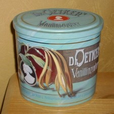 1 Blechdose, Dr. Oetker's Vanillinzucker, ohne Inhalt
