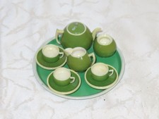 Super schönes Puppen Holz/Blech Service  10 Teilig ! Vintage! grün!