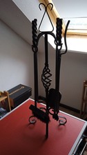 Kaminbesteck Ofengarnitur - Schaufel, Zange, Haken, Besen - Schmiedeeisen
