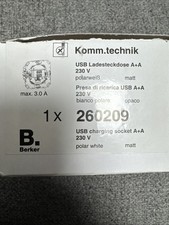 Berker 260209 USB Ladesteckdose 230V, Schraubklemmen, Polarweiß Matt