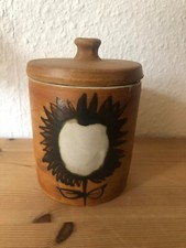Braun Ton Topf mit Deckel innen glasiert Vintage Vallauris Keramik Sonnenblume