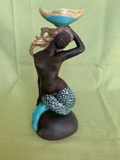 Leopold Anzengruber Wiener Keramik Meerjungfrau Figur Mädchen Nixe Kerzenständer