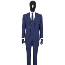 Slim Fit Herrenanzug in Dunkeblau Kariert mit Weste- Hochzeit-Bühne-Anzug-Sakko