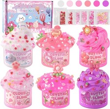 LAWOHO 6 Stück Farbverlauf Rosa Slime Set enthält Fluffy Cloud Wolkenschleim, C