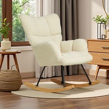 Schaukelstuhl Relaxstuhl Lesesessel Schwingsessel Gepolsterter Stillsessel Beige