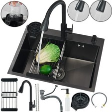 Schwarz Küchenspüle Edelstahl Einbauspüle Spülbecken Siphon Küchenarmatur Set