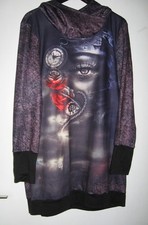 *NEU* Langarm Kapuzen Kleid Gr. 44/46 Tattoo Stil schwarz lila rot Cotton-Blend