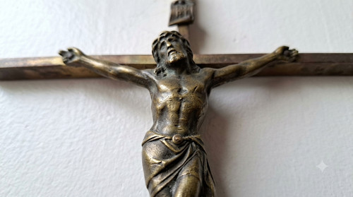 Massive brass crucifix wall - crucifix,