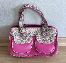 Kleine Handtasche Tasche Shopper mit Rosen Strass Steine Pink Weiß Kunstleder