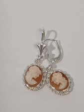 Paar Ohrringe Pendel Gemme/ Muschelkamee Echt SILBER 800 Anlaufschutz Vintage