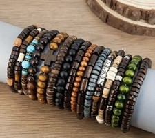 ✅2er Sets Armbänder Kokosnuss & Holz Perlen Surfer Armband Strand Boho Dehnbar ✅