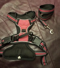 Anti-Zug Hundegeschirr+Leine.Pink/Schw.Verstehlbar.Mesh Fütter.Bauch:52-62cm.  M