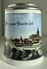 Seltmann Weiden / Dr. Merkle Atelier Porzellan Bier Krug Zinndeckel Ulm TOP RAR