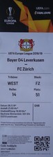 TICKET UEFA EL 2018/19 Bayer Leverkusen - FC Zürich