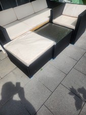 Sitzgarnitur:  3er Sitzbank 180x70, Sessel, Hocker und Tisch mit Glasplatte