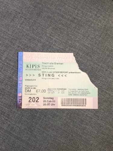 Konzertkarte sting 2000 - sting, 20.02.2000