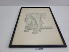 Zeichnung Bleistift Elefant 1978 ET Deko Glasscheibe Holzrahmen #2512186