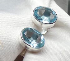 Ohrstecker 925 Silber ca. 9 x 7 mm groß, facettierter heller Blautopas NEU *