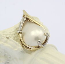 ♦ Hals Ketten Anhänger 14 kt 14k 585er Gelb Gold mit Mabe Perle Brillant Diamant