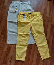 Kleiderpaket 2 Hosen 7/8 Leinen Benetton beige L42 Sommerhose gelb Cotton 46 neu