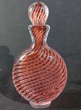 Schnupftabakflasche Flakon Glas Hohlgeschnürlt Bixl Rosa Orange Optisches