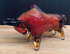 Glasfigur Stier Bulle Skulptur Dekofigur Glaskunst Kristallglas Bison Murano Art