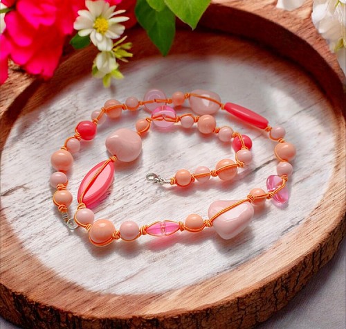 Perlen kette lachs rosa - perlen, lachs/rosa
