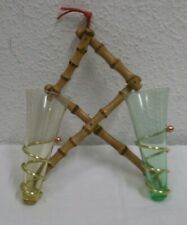 50er 60er Wandvase 2er Glas Bambus Tiki Mid Century  50s 60s Vintage