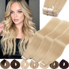 Ombre Tape In Kleben Remy Echthaar Extensions Skin Weft Tressen Haarteil Gewellt