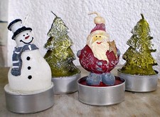 ❀ 4 x Niedliche Teelichter Schneemann + 2 x Tanne + Nikolaus Weihnachtsmann #01