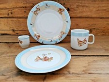 Kindergeschirr Set 4tlg Porzellan Kinderteller Tasse blau Geschenk Direktversand