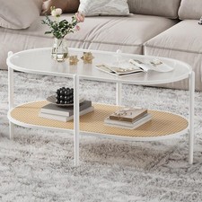 Couchtisch mit rattan ablage - couchtisch,