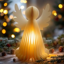 LED Papier Engel warm weiß mit Timer - 28 cm - Weihnachten Advent Tisch Deko