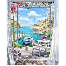 Malerische Landschaft mit Boot:  Diamond Painting Set ohne Bilderrahmen 30x40 cm