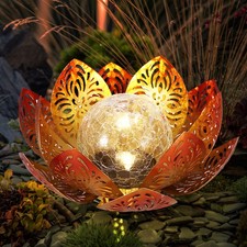 LED Solar Lampe Garten Deko Beleuchtung Lotus Blume Außen Hof Leuchte GOLD