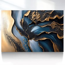 Leinwand Bild XXL Abstrakt Blau Gold Wanddeko Wandbilder Wohnzimmer Modern 209