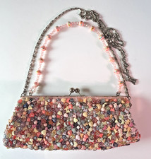 Perlen Handtasche Abendtasche Clutch Tasche Geldbörse Perlenstickerei Rosa Pink