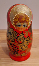 Puppe, Steckpuppe, Maruschka, Holz, handbemalt, signiert, 6-teilig