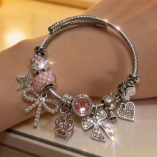 Silver Tone Pink Crystal