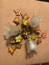 Italienischer Florentiner Deckenleuchte 3-flammig, Blätter, Glasschirme